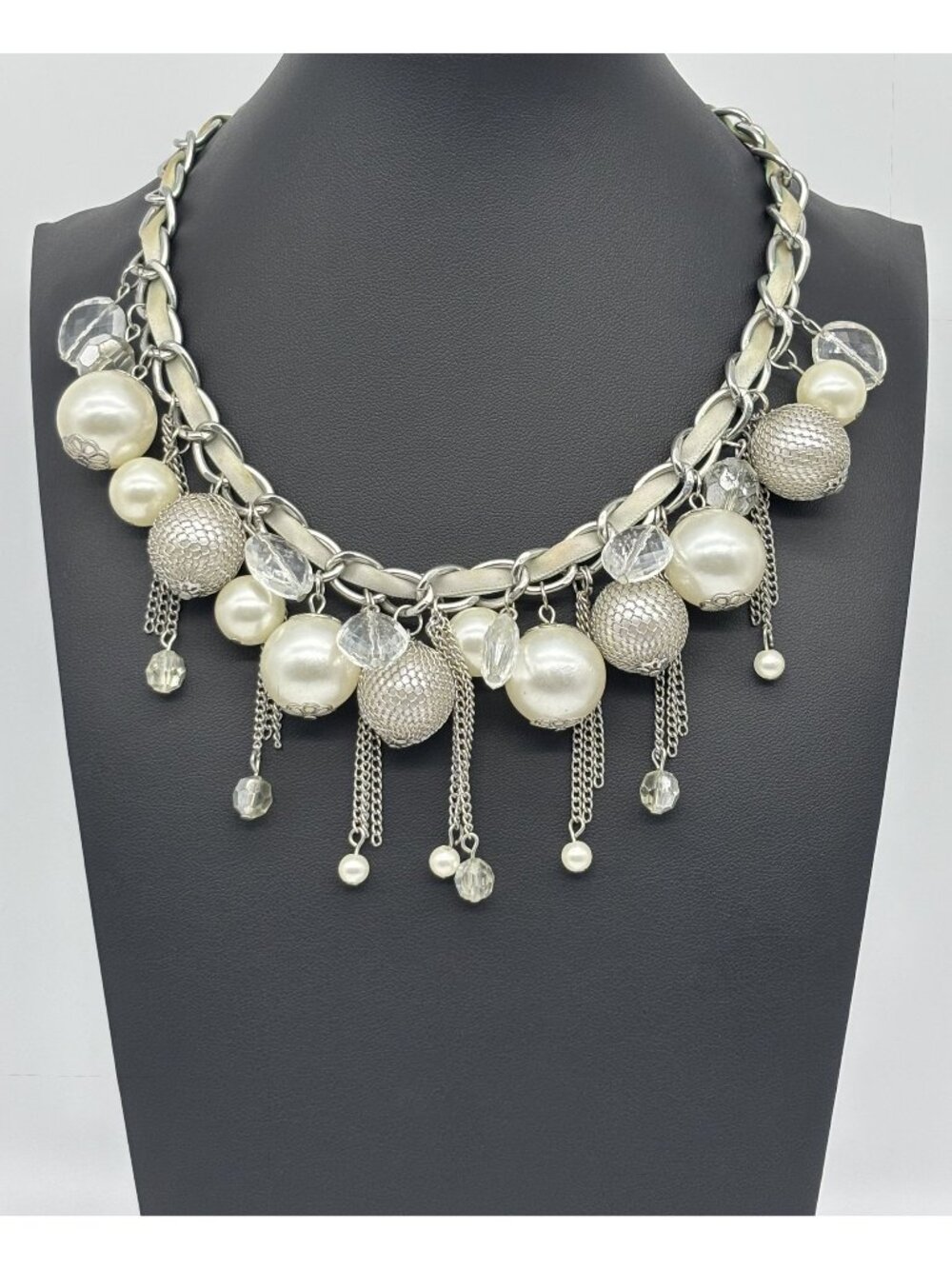 Vintage "Cha Cha" Necklace Cluster Runway Statement Silver-Tone Dangling Baubles